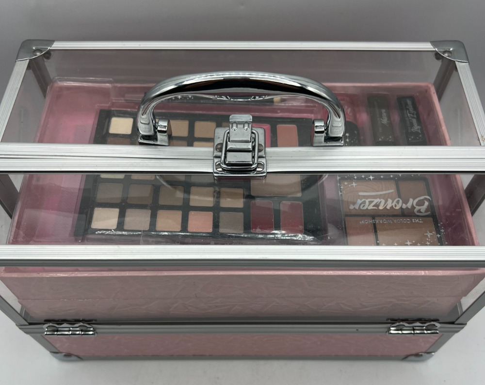 The Color Workshop Makeup Train Case Pink Cosmetic Kit Eyeshadow Lip Gloss New